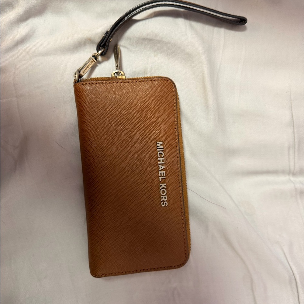 Michael Kors Tan Wristlet with Gold Accents
